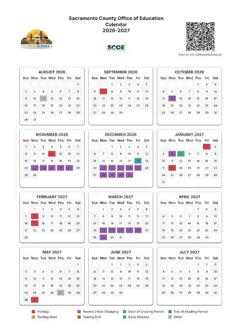 Sacramento County California Schools Calendar