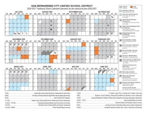San Bernardino County California Schools Calendar