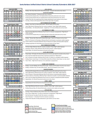 Santa Barbara County California Schools Calendar