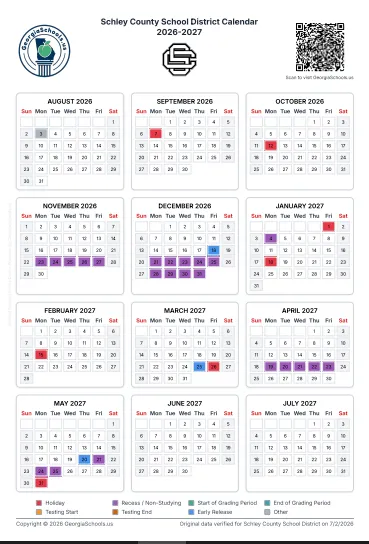 Schley County  Georgia Schools Calendar