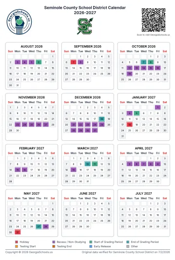 Seminole County Georgia Schools Calendar