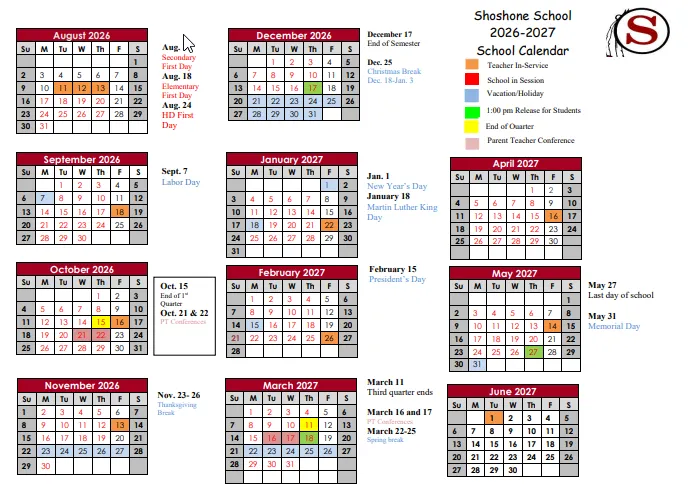 Shoshone County Idaho Schools Calendar