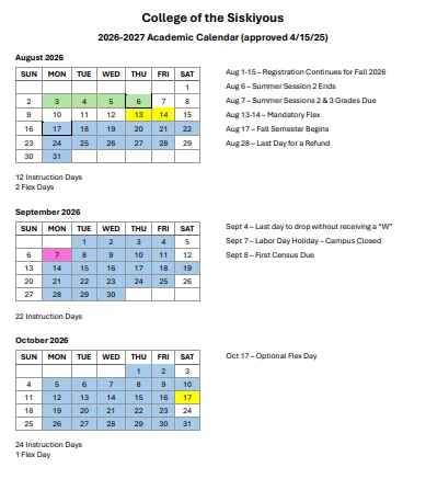 Siskiyou County California Schools Calendar