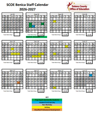 Solano County California Schools Calendar