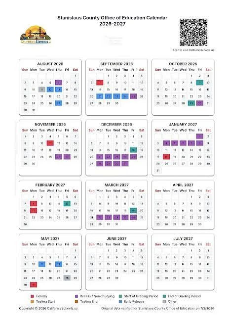 Stanislaus County California Schools Calendar