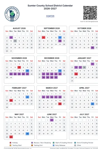 Sumter County Georgia Schools Calendar