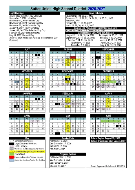 Sutter CountyCalifornia Schools Calendar