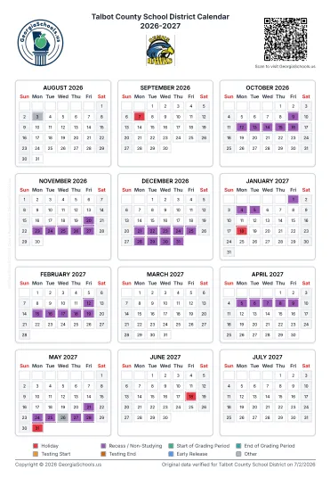 Talbot County Georgia Schools Calendar