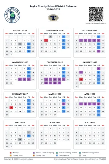 Taylor County Georgia Schools Calendar