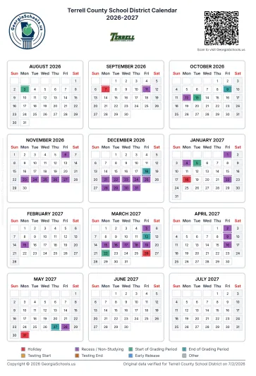 Terrell County Georgia Schools Calendar