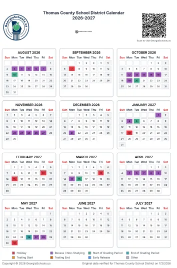 Thomas County Georgia Schools Calendar