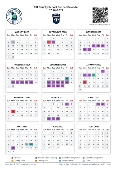 Tift County Georgia Schools Calendar
