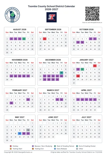 Toombs County Georgia Schools Calendar