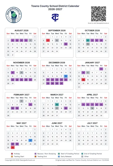 Towns County Georgia Schools Calendar
