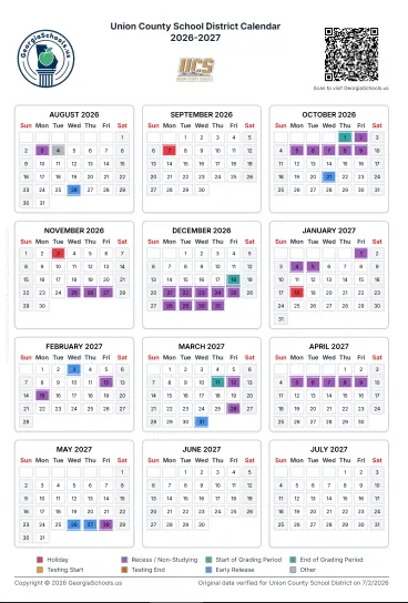 Union County Georgia Schools Calendar