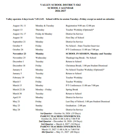 Valley County Idaho Schools Calendar