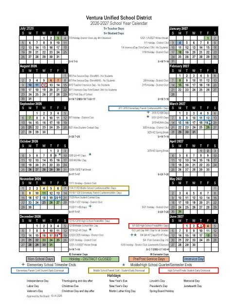 Ventura CountyCalifornia Schools Calendar