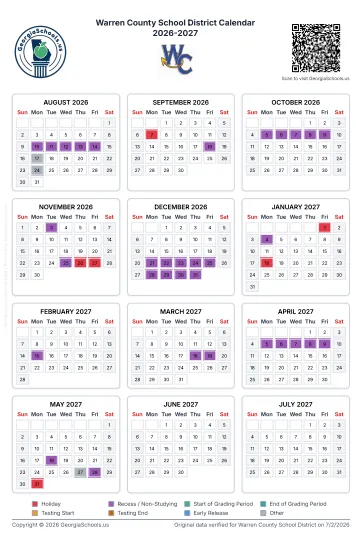 Warren County Georgia Schools Calendar
