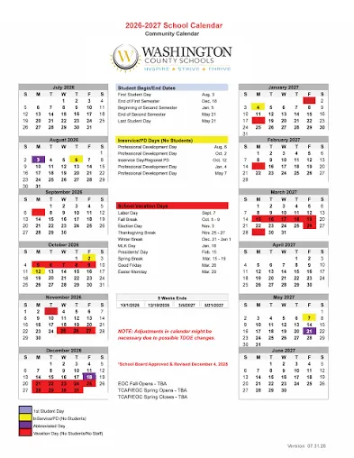 Washington County Arkansas Schools Calendar