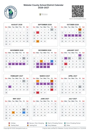 Webster County Georgia Schools Calendar