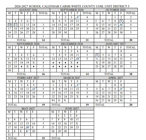 White County Illinois Schools Calendar