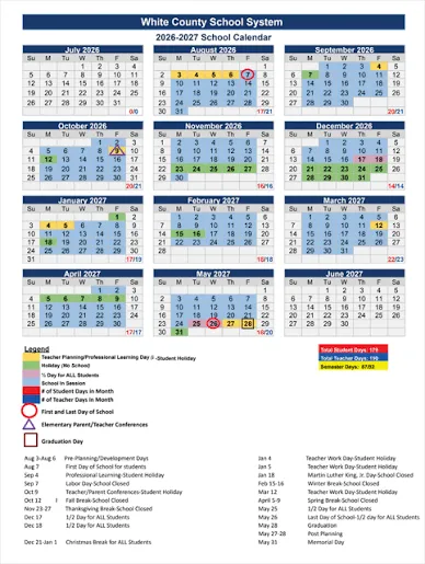 White County Arkansas Schools Calendar