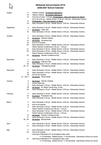 Whiteside County Illinois Schools Calendar