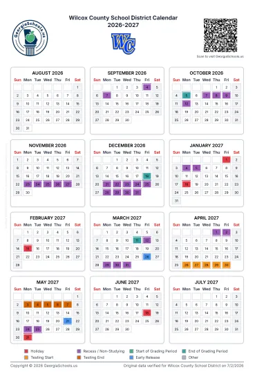 Wilcox County Georgia Schools Calendar