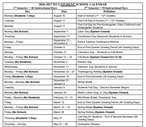 Williamson County Illinois Schools Calendar