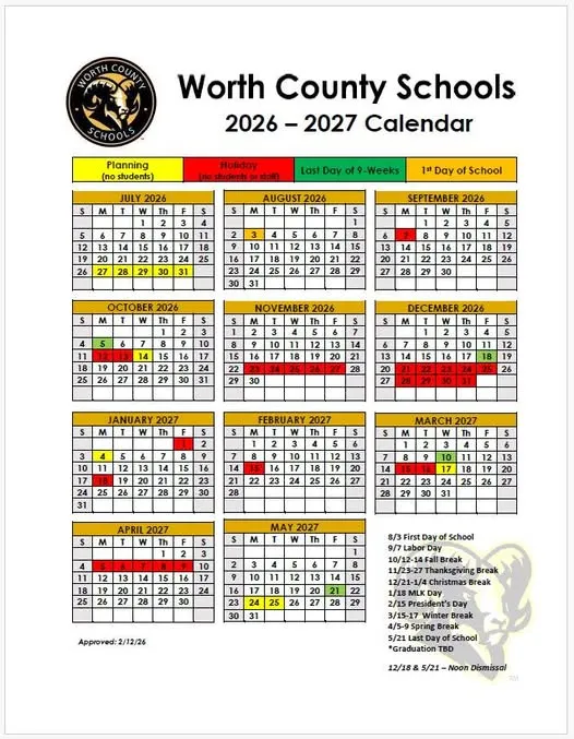 Worth County Georgia Schools Calendar